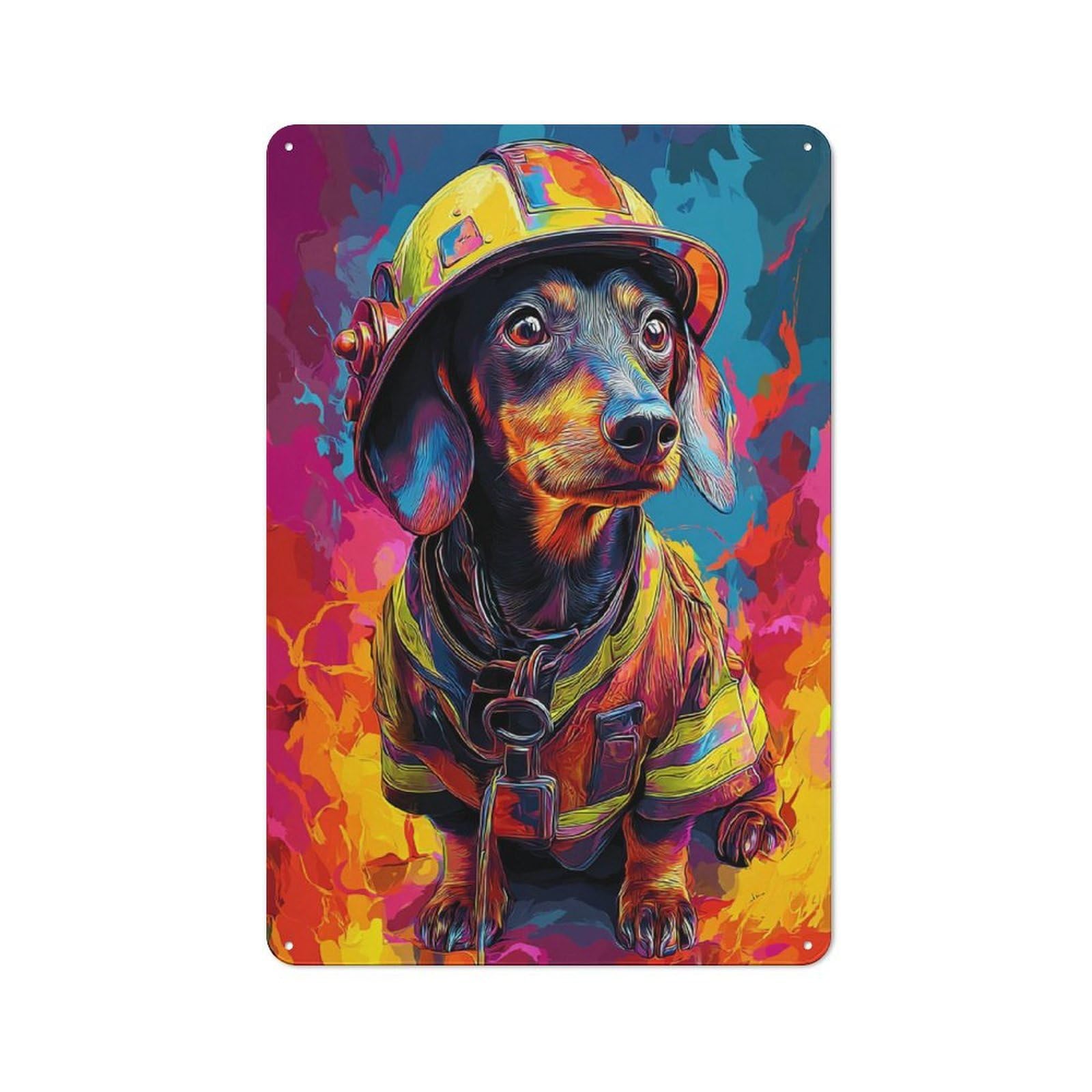 Junmoney Firefighter Dachshund Bravery In Color Country Farmhouse Metal Sign 30X20cm, Farmhouse Wall Decor For Dining Room, Cafe, Entryway Or Family Room