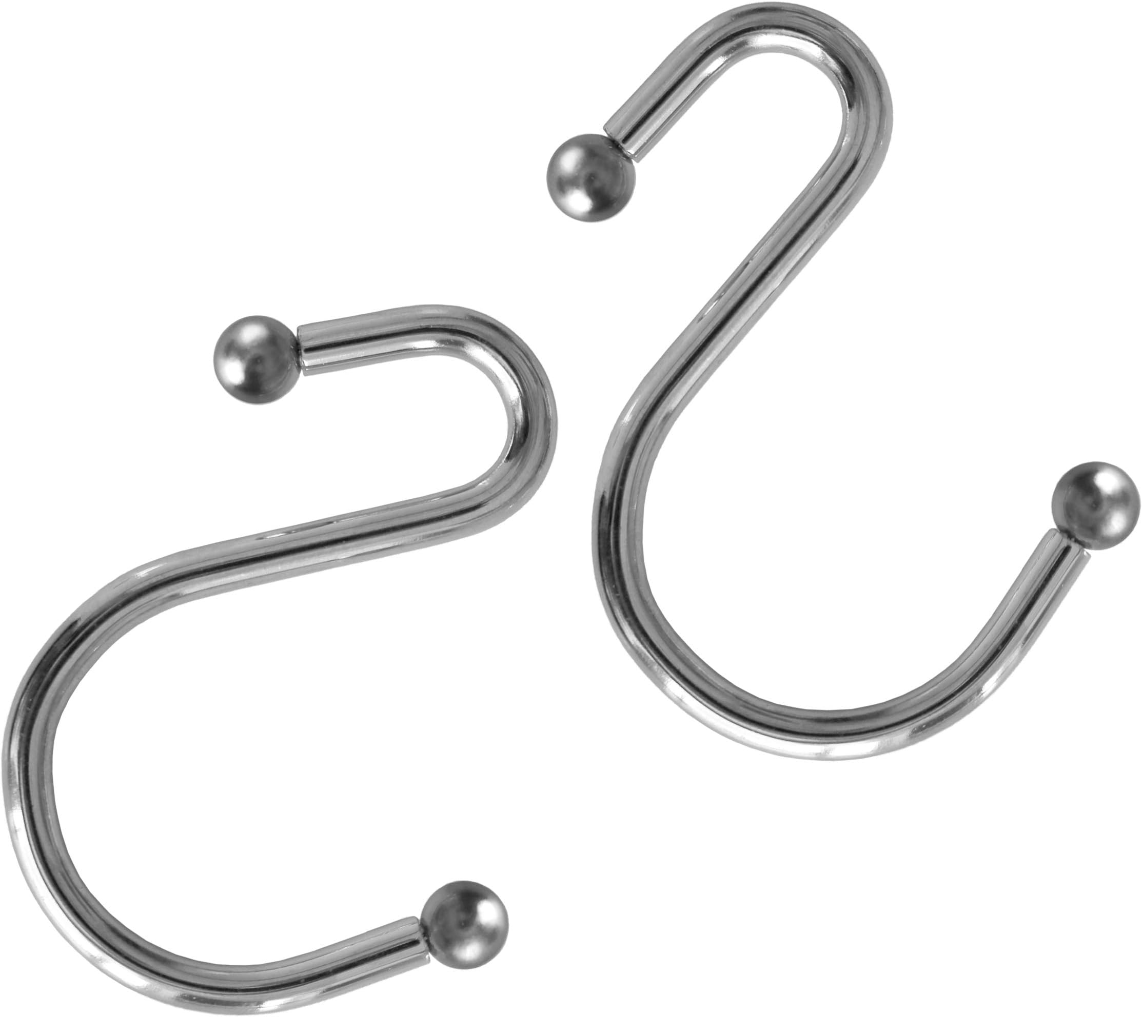 Splash Home S Shape Decorative Shower Curtain Hooks, Rust-Resistant Metal Shower Curtain Rings, for Bathroom Rod, Kitchen Essentials and Clothing, Set of 12 Hook - Chrome, 7 x 2 x 2 inch