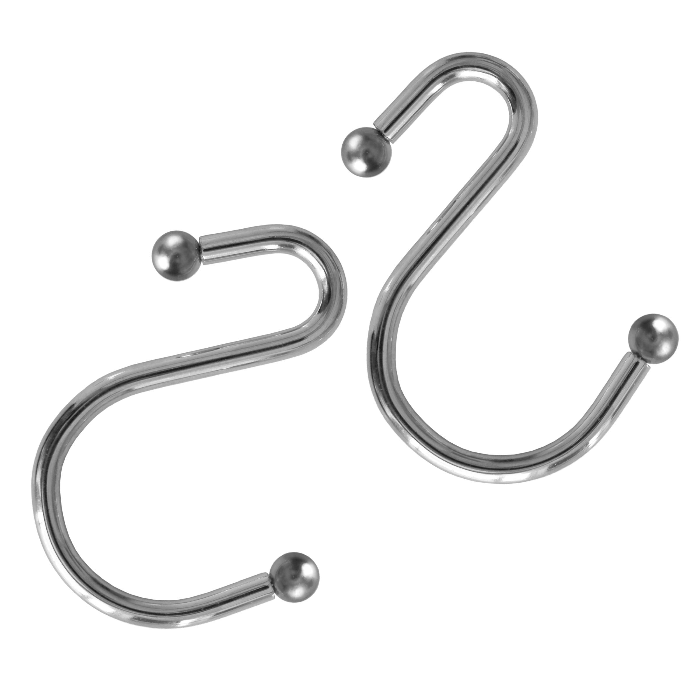 Splash Home S Shape Decorative Shower Curtain Hooks, Rust-Resistant Metal Shower Curtain Rings, for Bathroom Rod, Kitchen Essentials and Clothing, Set of 12 Hook - Chrome, 7 x 2 x 2 inch