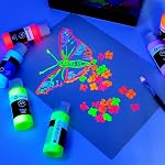 Artecho Neon Paint - Ensemble de 6 Couleurs, 59 ml / 2 oz Peinture acrylique pour décoration, peinture d'art, artisanat d'extérieur et d'intérieur, fournitures pour toile, pierre, bois, tissu, pigments riches imperméables