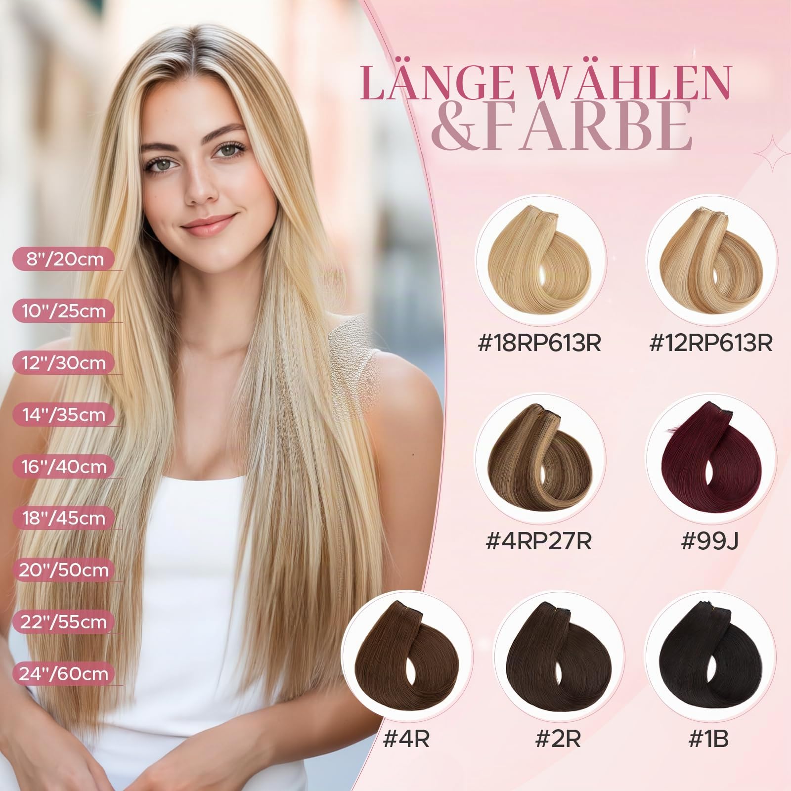 Secret Hair Extensions Echthaar Haarverlängerung mit Draht Haarteile 1 Tresse Invisible Wire adjustable für Damen 50 cm - 70g Naturschwarz #1B