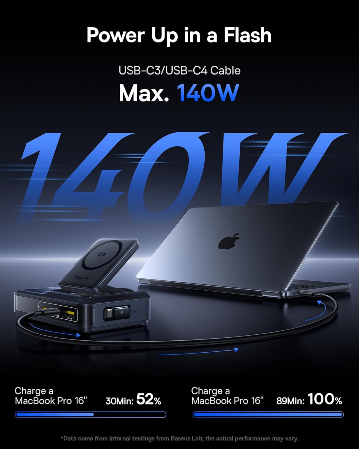 Baseus Nomos 160W Charging Station charging a MacBook Pro 16 inch