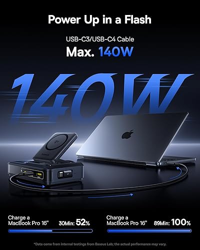 Miniatura 2 de Baseus Nomos - Estación de carga 5 en 1 de 160 W, cargador inalámbrico magnético de 15 W con certificado Qi2 con cable retráctil de 100 W