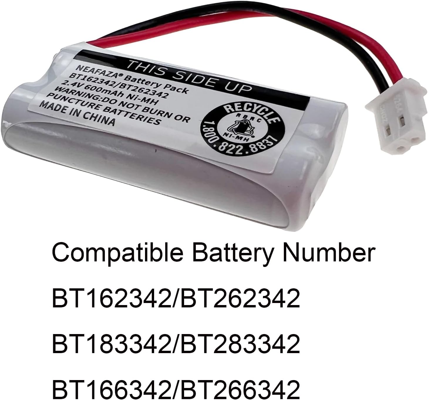 BT162342/BT262342 Cordless Phone Battery 2.4v 600Mah Ni-Mh BT183342/BT283342 BT166342/BT266342 CS6114 CS6419 CS6719 CL80111 EL52300 Telephone Battery Pack (2 Pack)
