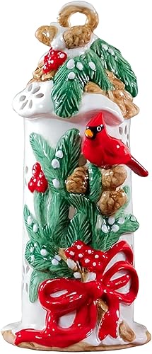 Blue Sky Ceramics Holly Berry Cardinal Bird Candelabro Casa Candelabro