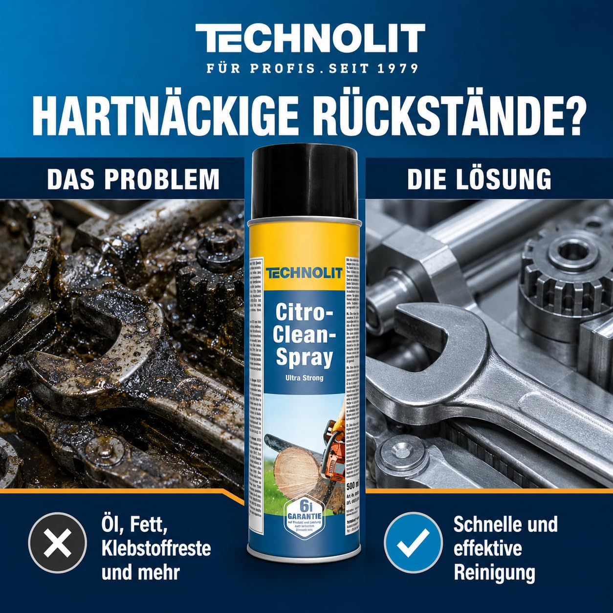 TECHNOLIT Citro Clean Spray Ultra Strong 3x 500 ml | Orangenreiniger Set | Universalreiniger gegen Fett, Klebstoff & Harz | Ohne Silikon | Ideal für Metallbau, Gastronomie, Kfz & Werkstatt