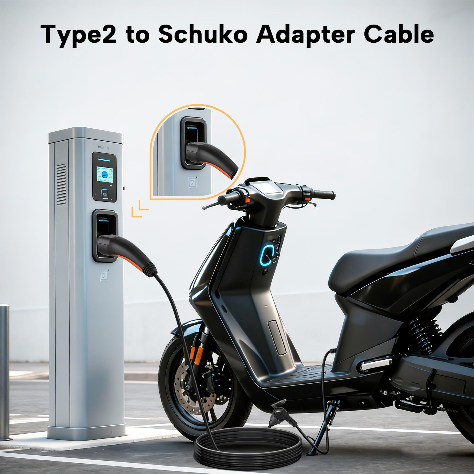 typu 2 do Schuko Adapter, maks. 16 A, 3,5 kW, 3 m, kabel typu 2 do Schuko do stacji ładowania lub wallboxów do motocykli elektrycznych i rowerów elektrycznych