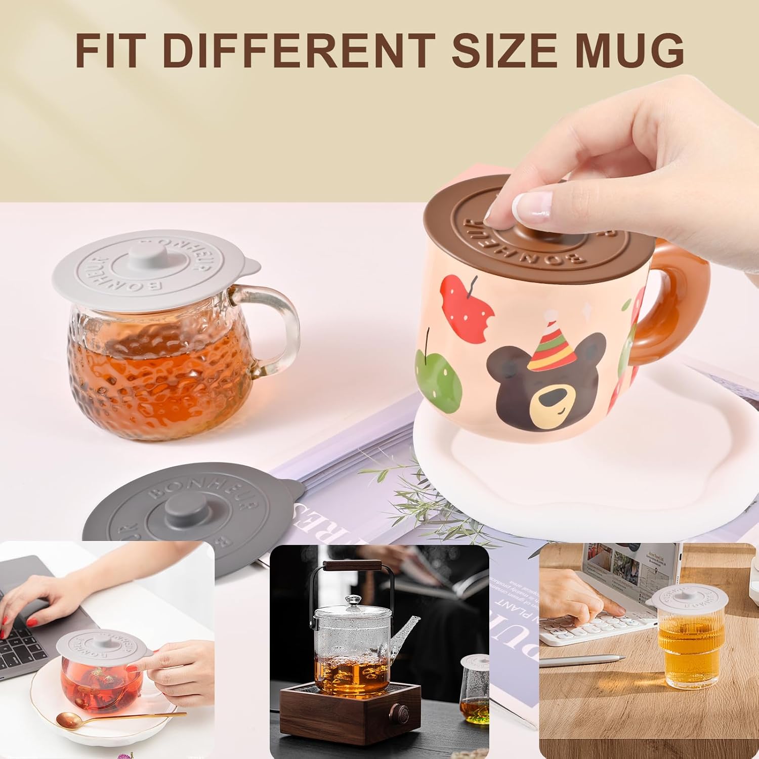 Silicone Cup Covers (Set of 3) , Multicolored Silicone Lids for Mugs, Cups, Tea Pots,Flexible Mug Covers,Hot Cup Lids for Coffee & Tea - Image 6