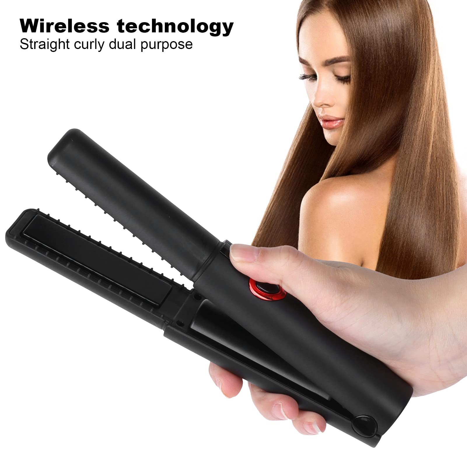 Sonew 2 in 1 Haarglätter, Kabelloser Mini Glätteisen Lockenwickler mit 3 Einstellbaren Temperaturen, Schnellaufheizung Hair Straightener Mini Glätteisen Kabellos(Schwarz)