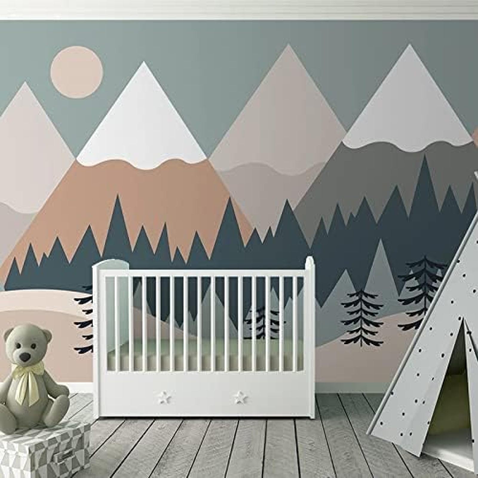 Tapisserie chambre bébé hypoallergénique et lavable motif arbres de dessin animé 3D