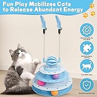Vista 5 de Cat Toy Interactive Pet Plaything for Indoor Kitten Interactive Kitty Puzzle Ball with 2 Cat-Tease (Blue)