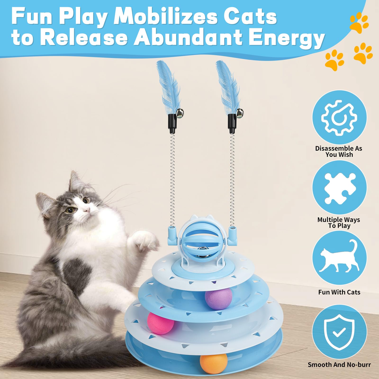 LALAKATS Juguetes para gatos de interior, juguetes interactivos para gatos, rompecabezas para gatos, juguete de bola para gatos con 2 teasers para gatos, color azul