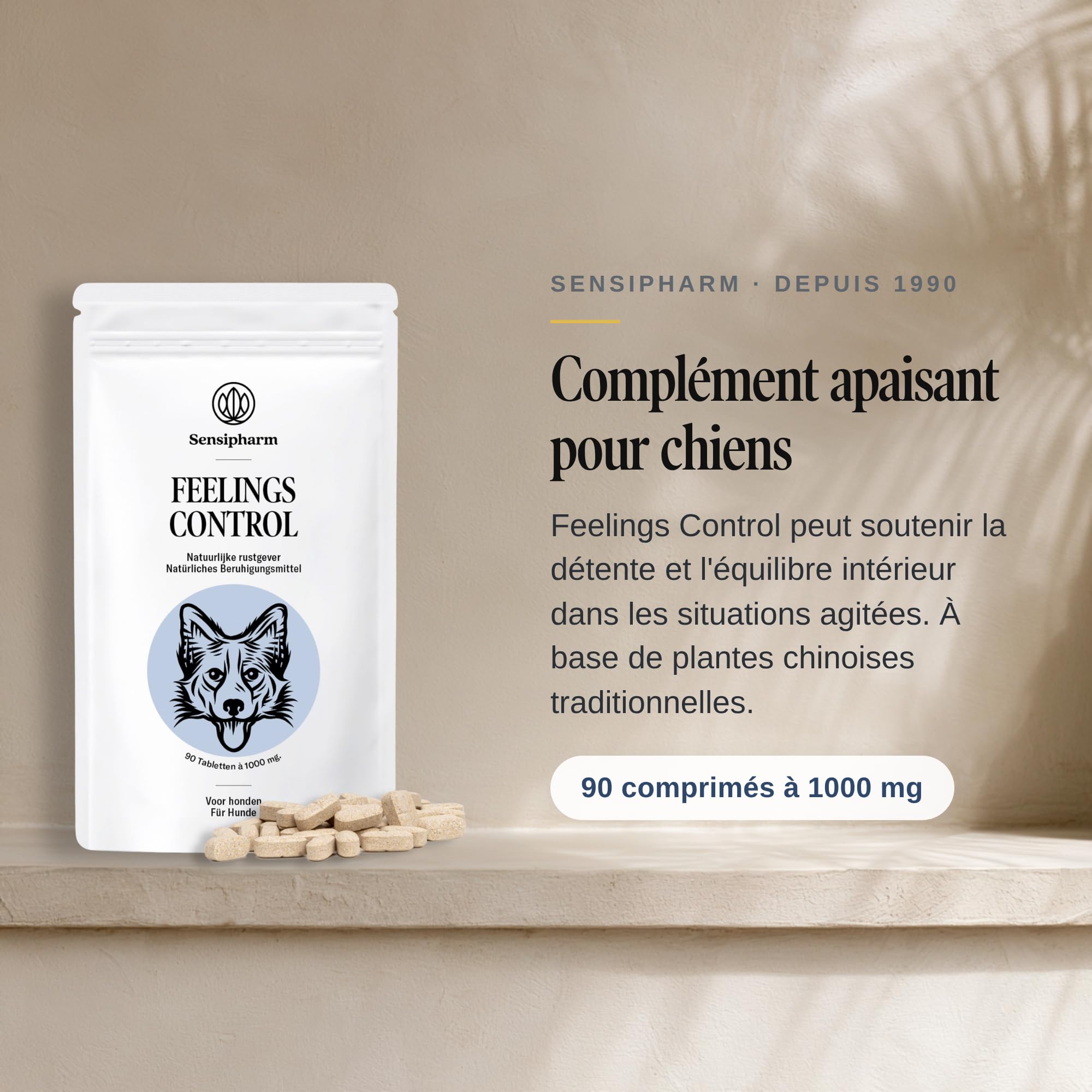 Feelings Control Chien & Chat - Calme & Détente - 90 Comprimés | En cas de stress: feux d'artifice, orages, trajets en voiture, solitude, herbes chinoises