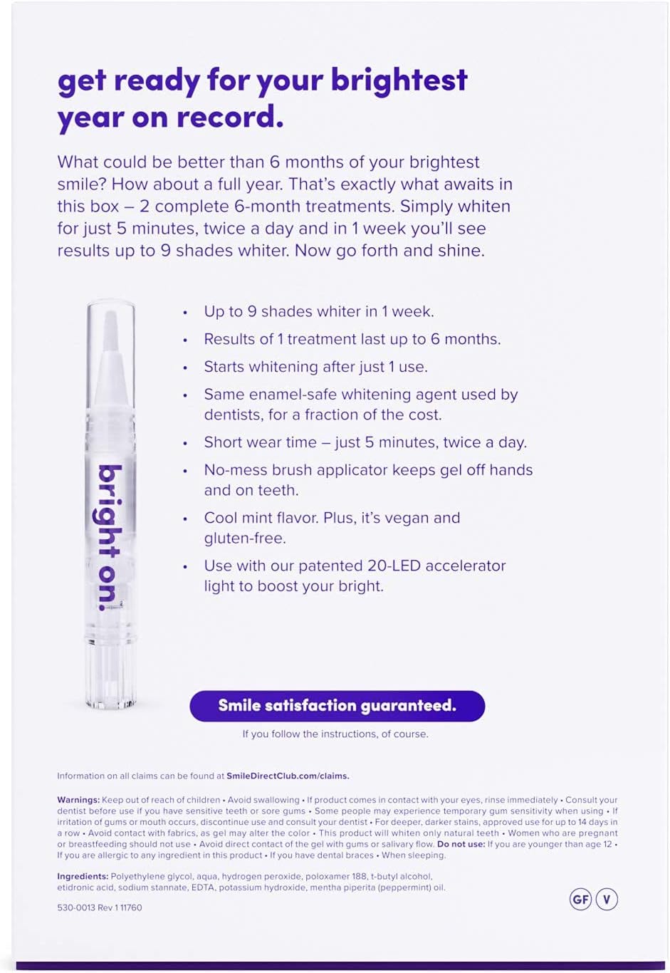 SmileDirectClub Teeth Whitening Kit - 8 1.4ml Gel Pens - Professional Strength Hydrogen Peroxide - Pain Free and Enamel Safe - Up to 9 Shades Whiter in 1 Week : Beauty & Personal Care