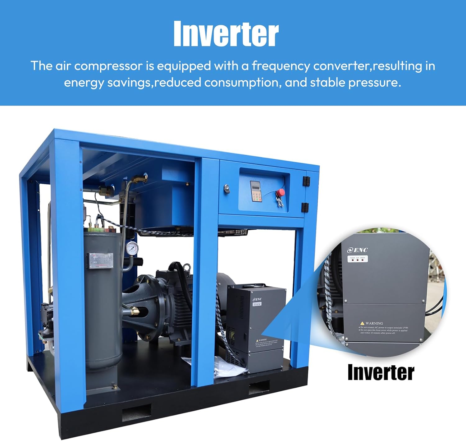 Rotary Screw Air Compressor 460V/3Ph 37KW/50HP 125PSI 230CFM Variable Speed Frequency Screw Air Compressor for Small Machining and Fabrication Workshops, Automotive Industry TK37-8