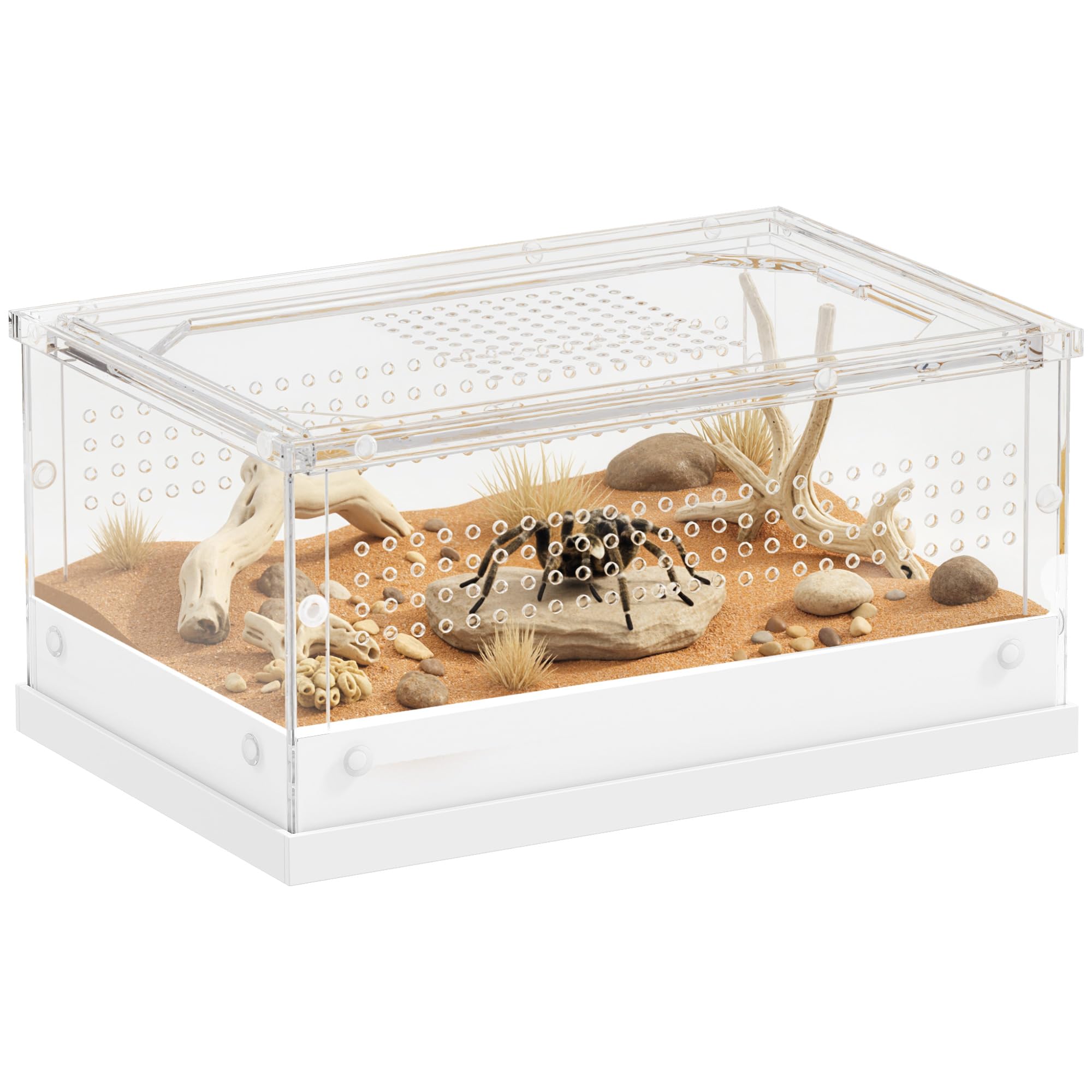 PawHut Reptile Terrarium, 30 x 20 x 15cm Vivarium with Top Sliding Door, 360° Acrylic Reptile Tank Breeding Box with Vents, for Snake, Frog, Spider, Gecko, Tarantula, Stick Insect, Praying Mantis