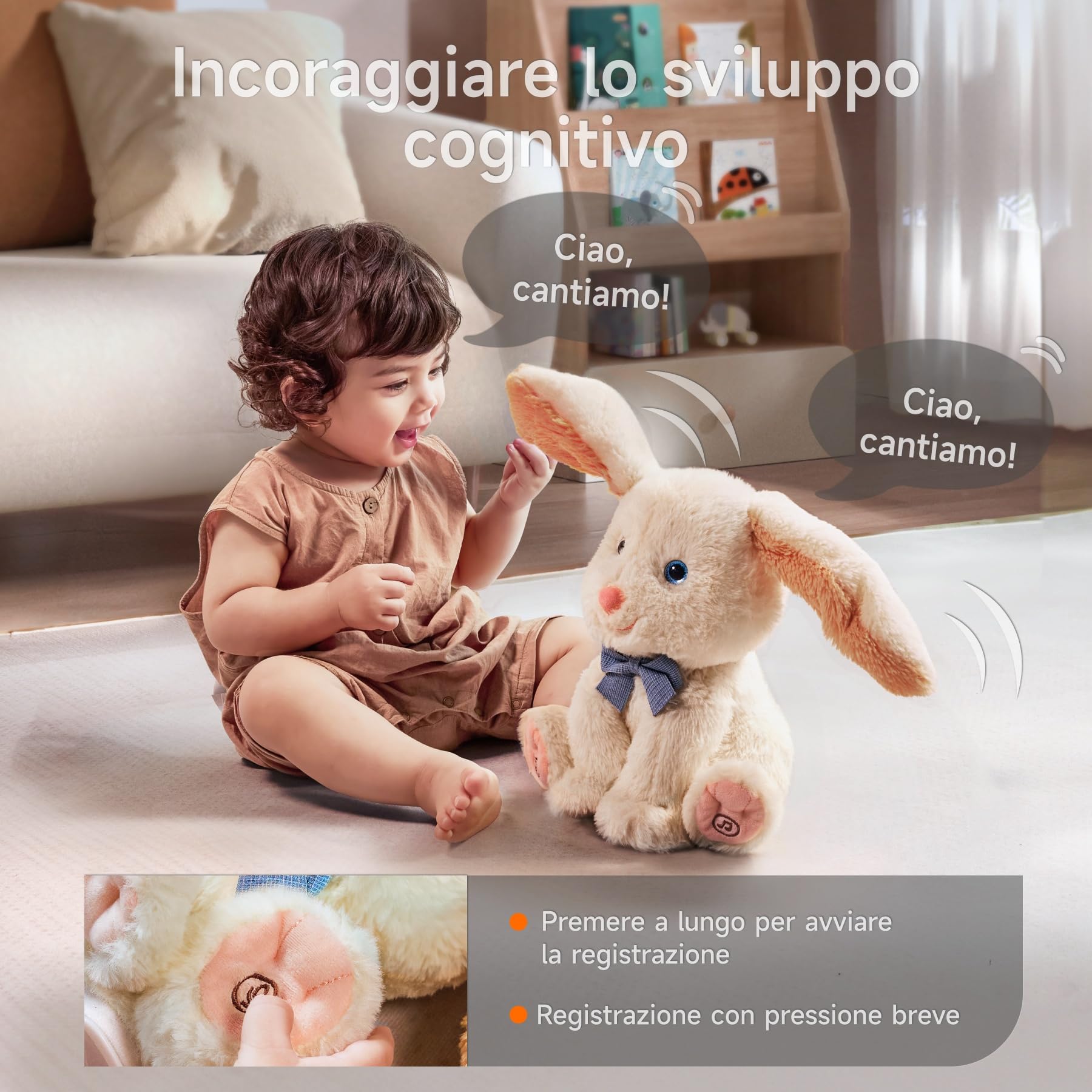TUMAMA KIDS Giochi Bambini, Elettrico Peluche Coniglio, Giocattoli Animali Interattivi, Canta e Ripete Parlante, Scuotere l'orecchio, Giocattoli Bambino 1 2 3 anno, Regalo Bambina
