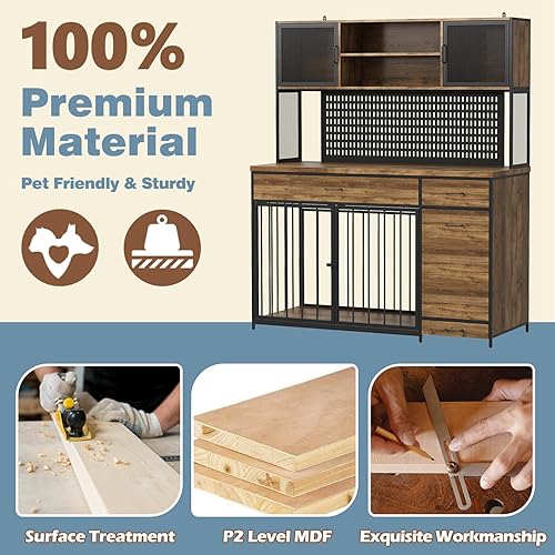 Miniatura 3 de MOOLIVE Mueble grande para perros con almacenamiento, jaulas de madera para perros, muebles de cocina, despensa, lavandería, armario de