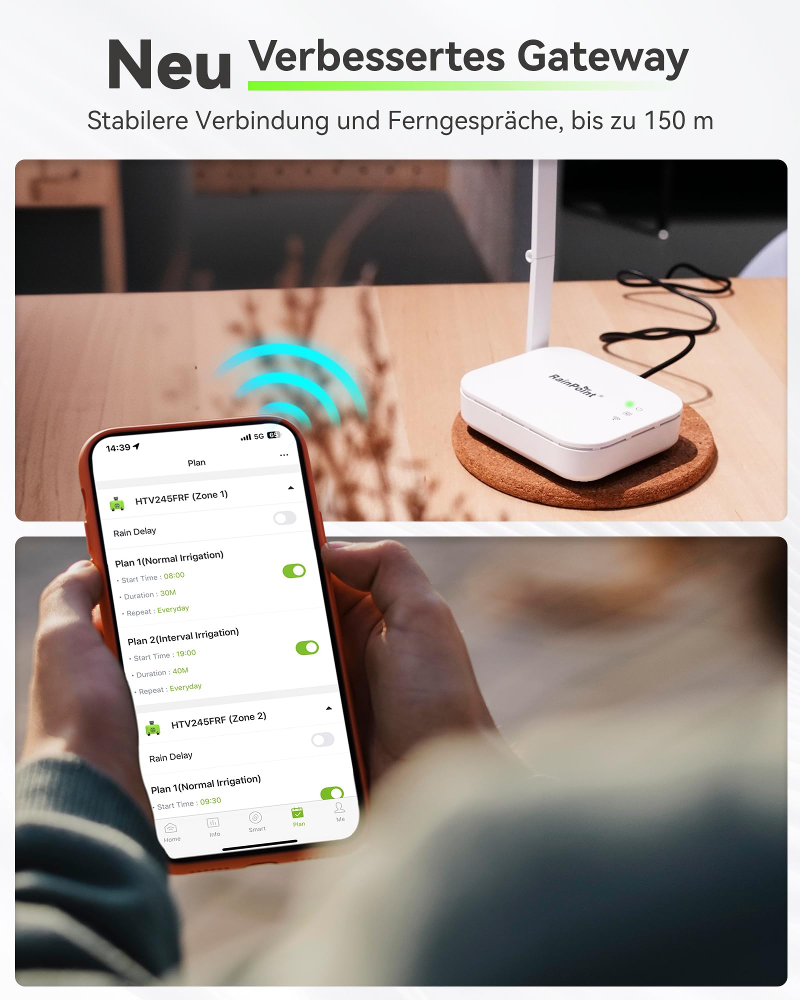 RAINPOINT Programador Riego WiFi 2 Salidas, Puerta Enlace Ethernet y Entrada de Latón, Riego Automatico para Jardín Via App/Voz Control, Riego Basado Clima, Retraso por Lluvia/Manual, 2x6 Horarios