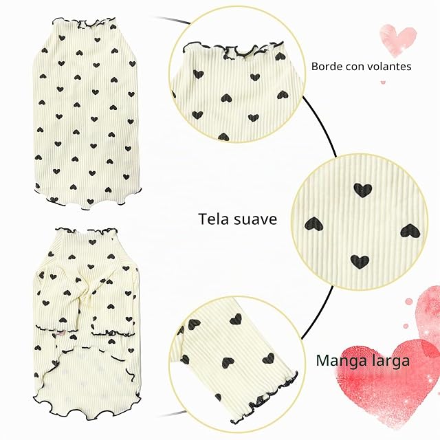 Foto 2 de 6 de Yaopelky Ropa para Mascotas para Perros pequeños y Gatos, Camisa con Estampado de corazón para Verano, otoño