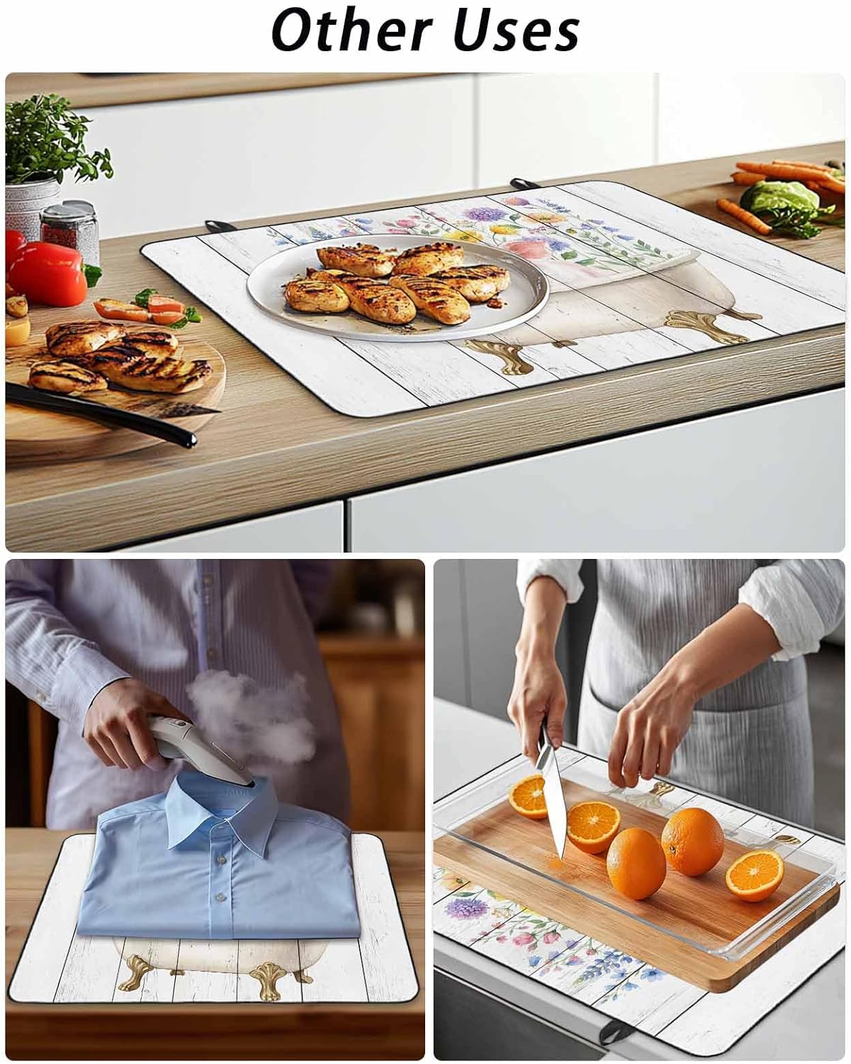 Farm Stove Cover for Electric Stove, Watercolors Animal Bath Cute Pig Wildflowers Wood Grain Stove Top Cover for Glass Top, Heat Insulation Rubber Mat Foldable Cooktop Top Protector, 36"x21"