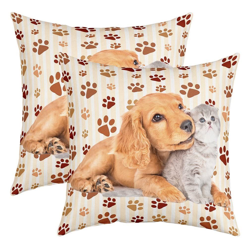 Loussiesd Cat Dog Throw Pillow Covers 16"x16" Set of 2 Pillow Cases Cushion Covers Soft Cats Print Pillow Cases Cushion Covers Animal Pet Throw Pillowcases Puppy Dog Decorative Throw Cushion Case