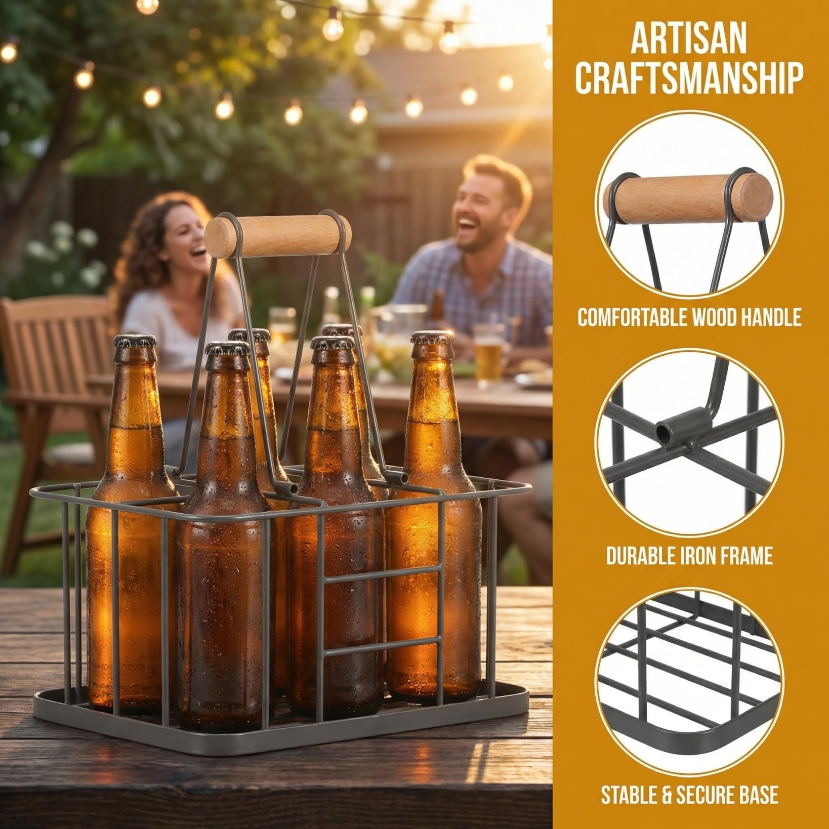 Cabilock Metall Weinregal Für 6 Flaschen Vertikales Rotwein Display Regal Dekorativer Flaschenhalter Mit Holzgriff Platzsparend Für Küche Bar Zuhause Und Party