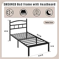 Vista 2 de Marco de cama de metal de 14 pulgadas, marco de cama resistente de tamaño individual con cabecero, plataforma de listones de acero básico negro,