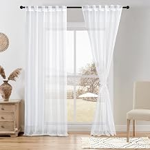 DWCN White Sheer Curtains, 84 Inches Long Rod Pocket & Back Tab Faux Linen Texture Semi Sheer Window Covering, Light Airy Privacy Sheer Panels for Bedroom Living Room 52" W x 84" L, Set of 2 Panels