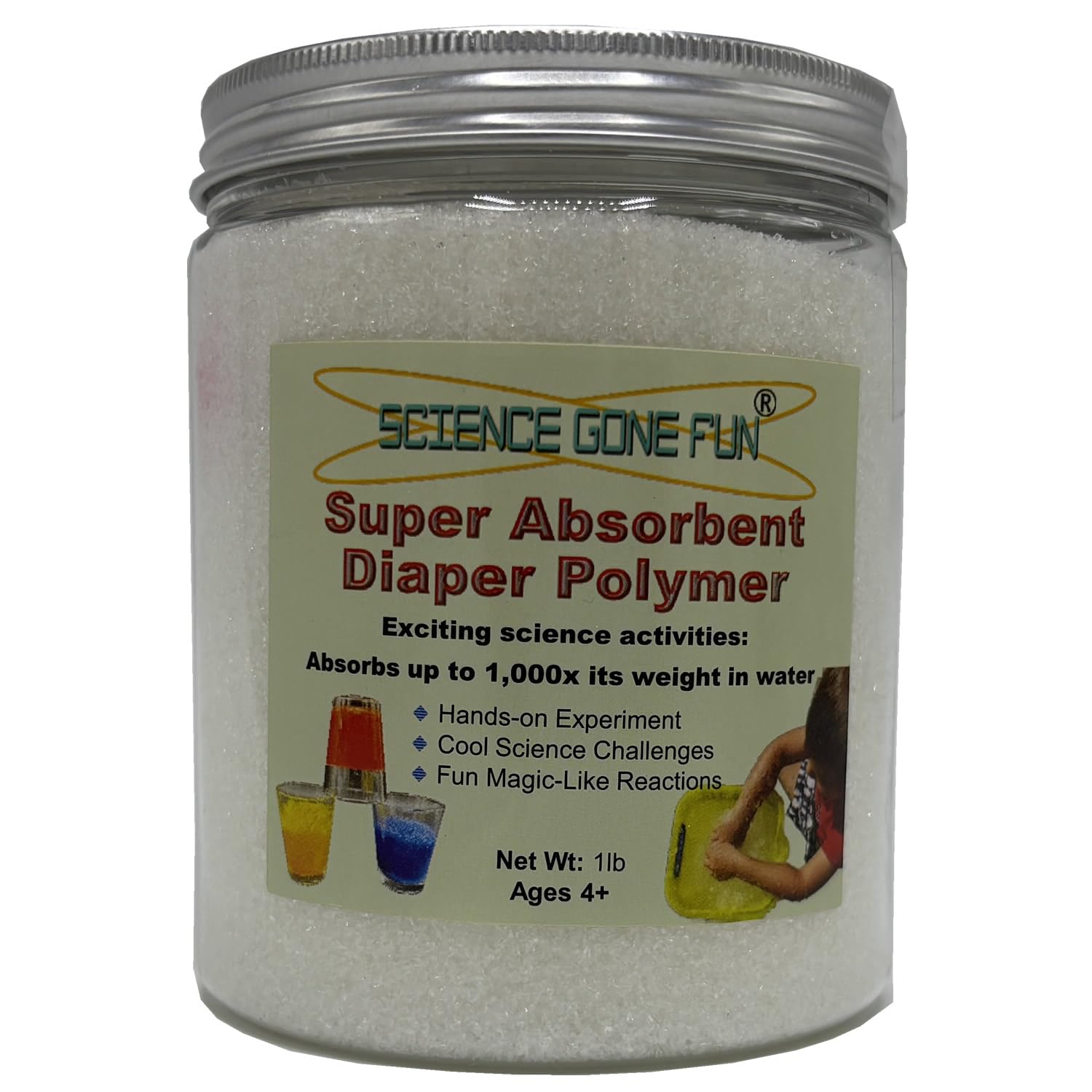 Educational Products - Superabsorbent Diaper Polymer 1 lb Sodium Polyacrylate -One Pound of The Superabsorbent Polymer.