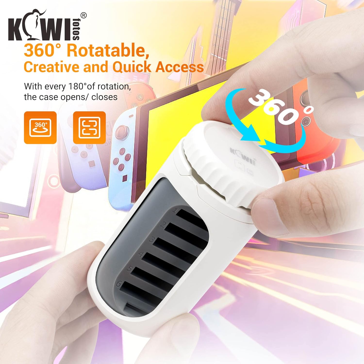 KIWIFOTOS BC-NS8 White Game Card Case for Nintendo Switch 6 Game Cards + 2 Micro SD Cards, Cylindrical Storage - Image 5