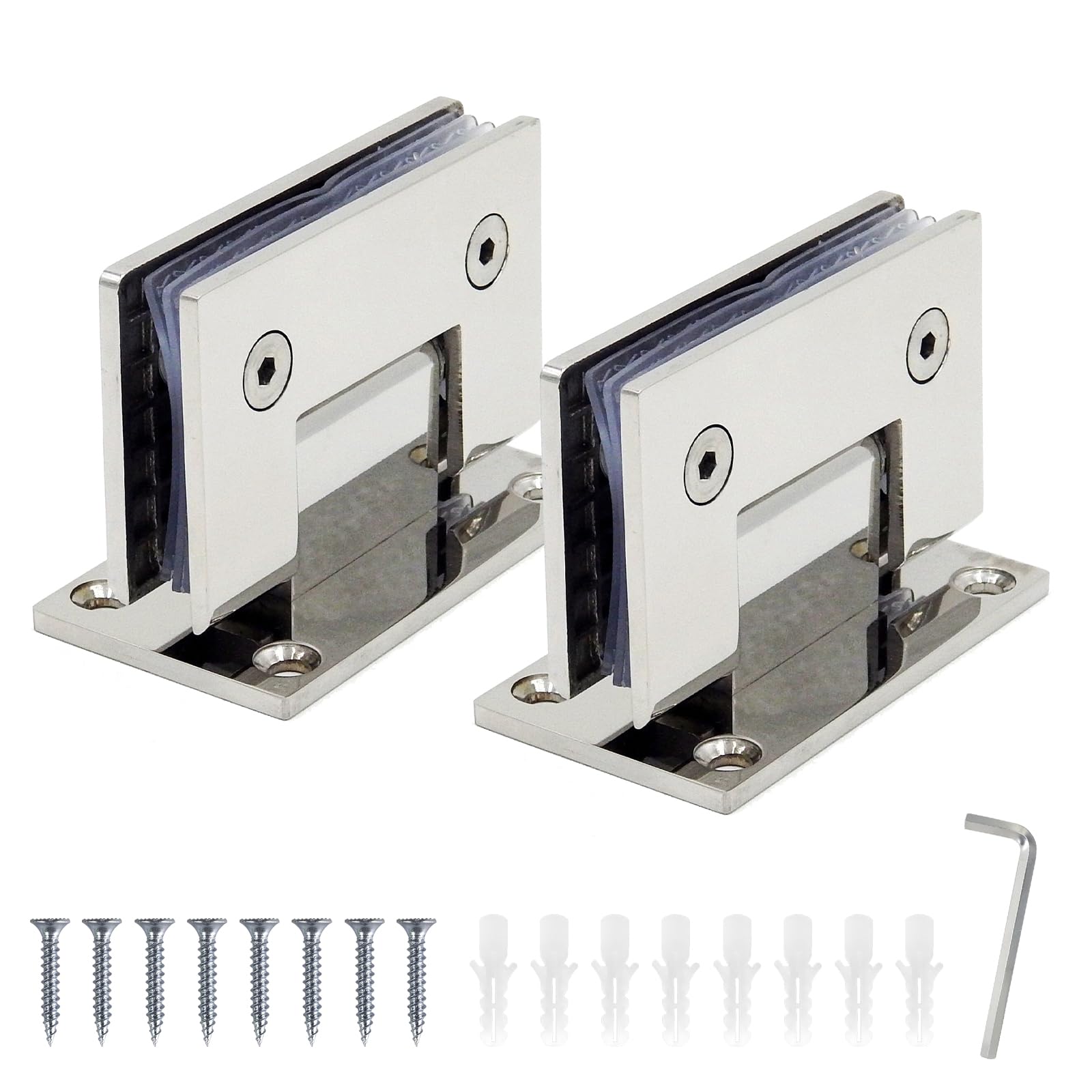 Cokritsm 2 Pack Glass Shower Door Hinges 90 Degrees Glass Door Hinges Replacement Parts with Mounting Hardware Stainless Steel Bathroom Gate Clamp for 8-12mm Glass Sliver
