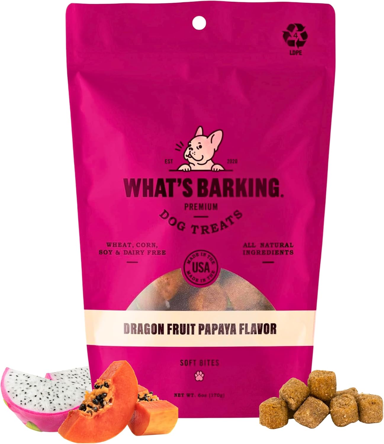What's Barking Soft Bites, Soft Chewy Dog Treats for Training or Snacking, Pet Essentials, Bite Size Pieces for Dogs, Natural Ingredients, Made in USA, Resealable Bag (Pack of 3, Peanut Butter Honey)