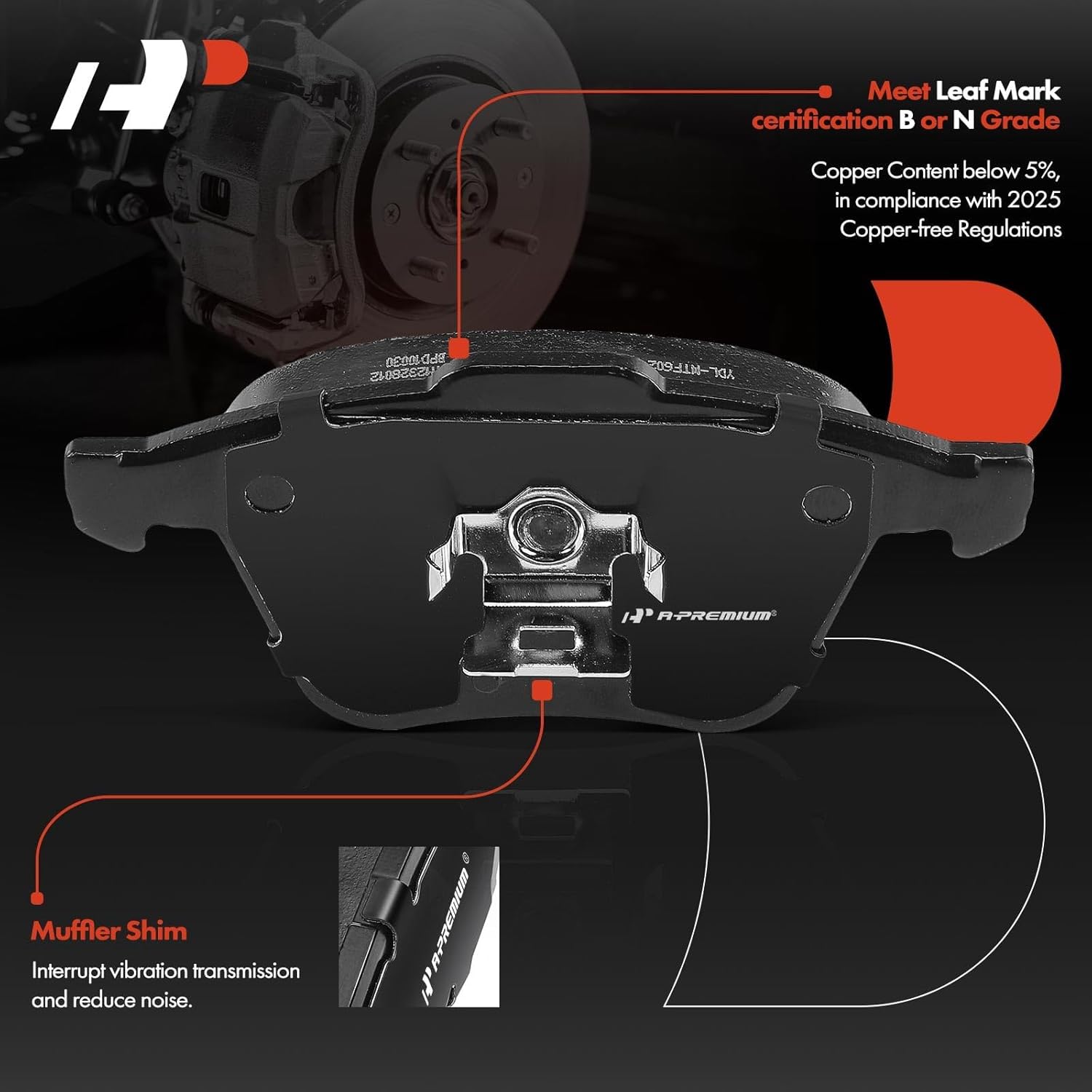 A-Premium Front Ceramic Brake Pads Set Compatible with Volvo Models - XC90 2003-2014, fits with 13.23 inch (336mm) Front Rotors, 4-Pack