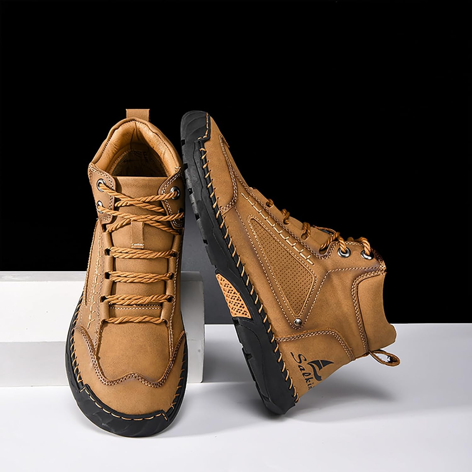 Men's Casual Handmade Leather Boots Fashion Comfortable Arch Support Wide Walking Driving Shoes Non-Slip Outdoor Ankle Boots - Image 5