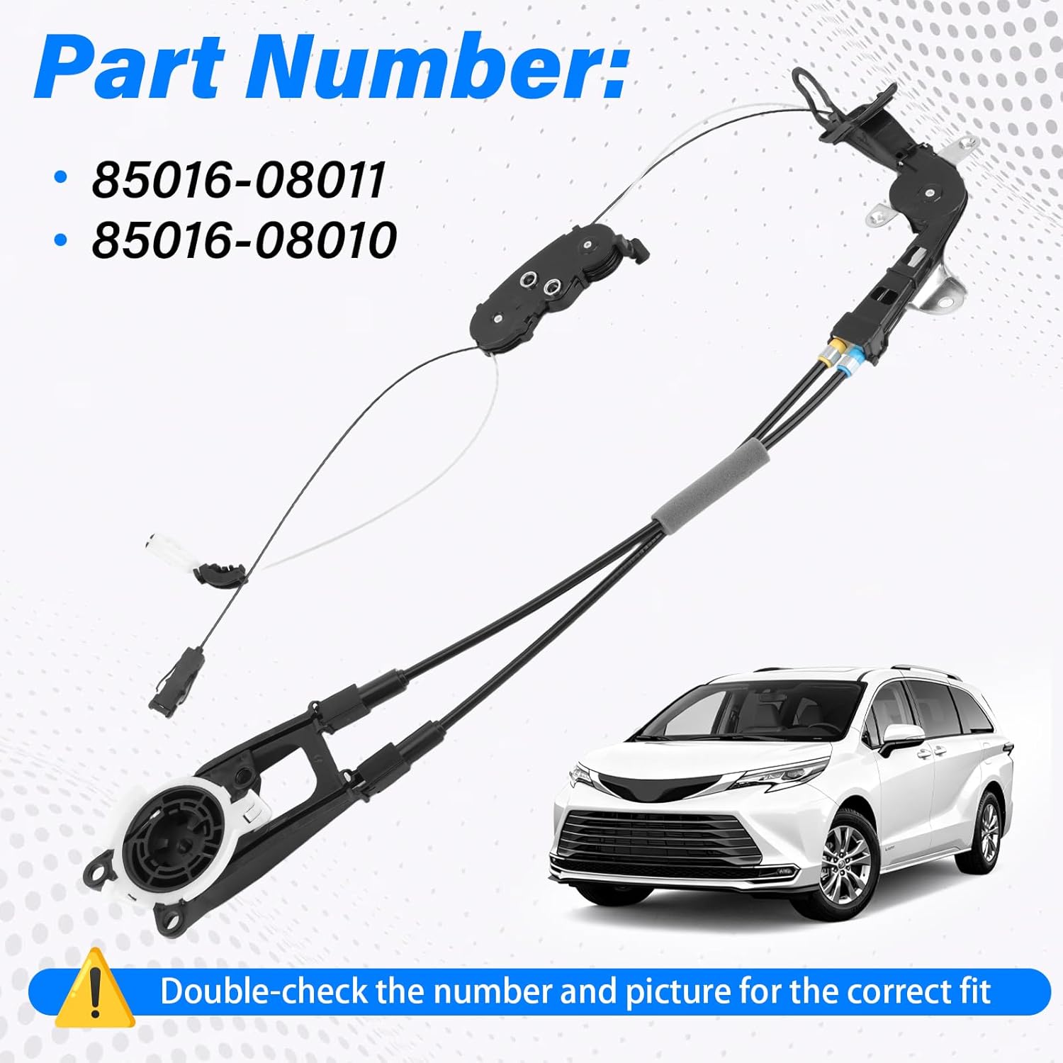 Right Sliding Door Cable, Fit for 2011 2012 2013 2014 2015 2016 2017 2018 2019 2020 Toyota Sienna 2.7L 3.5L, Toyota Sienna Sliding Door Cable Without Motor Replace 85015-08010 85015-08011
