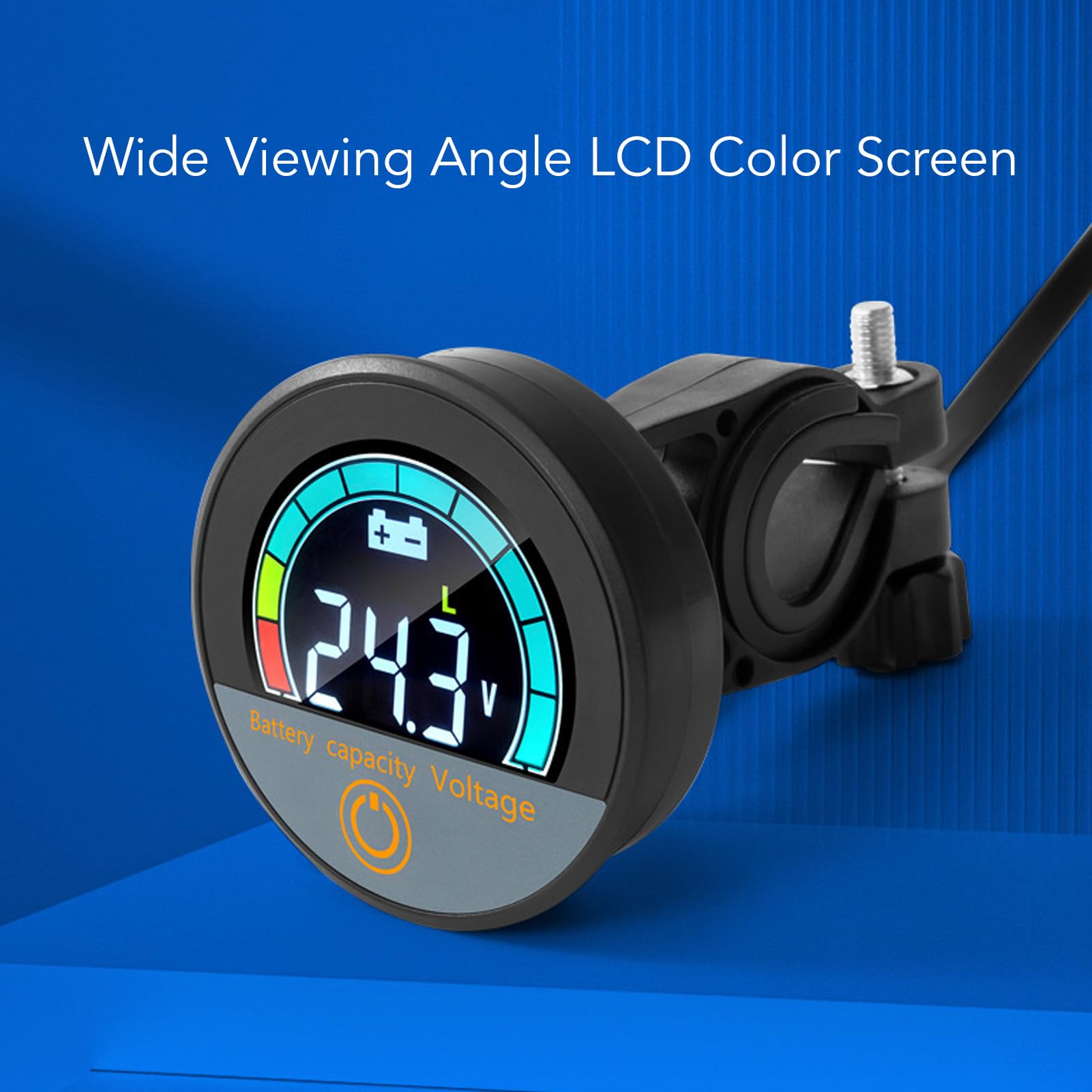 Voltmètre de Batterie avec Affichage LCD Couleur, Montage Guidon pour Moto et Véo Electrique, Plage DC 8-100V