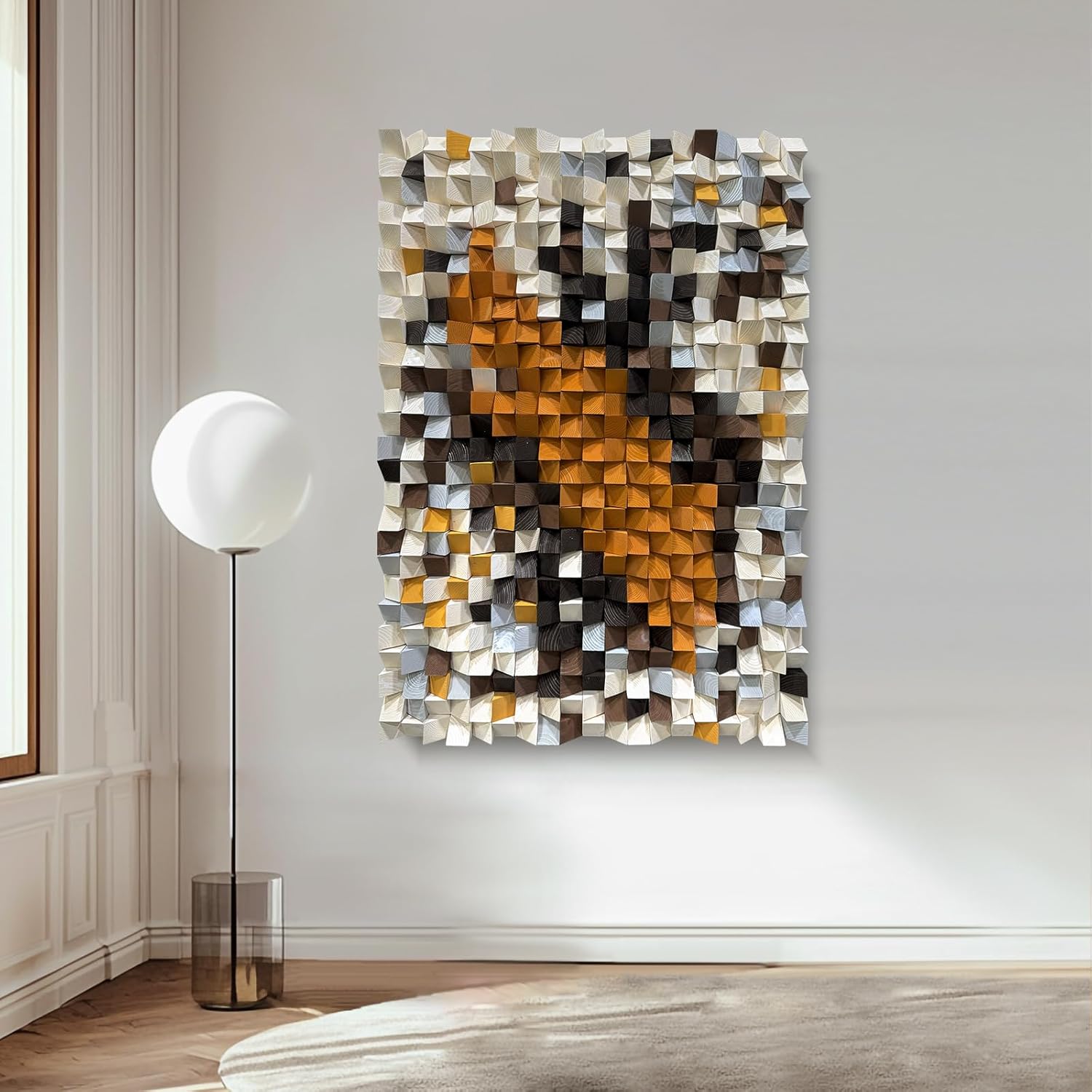 BrightA Orange and White​​ Mosaic Wall Art Wood Wall Art Wooden Wall Decor Large Wall Decor Creative Wood Block Decorative Painting for Office Living Room 27.6"x39.4"