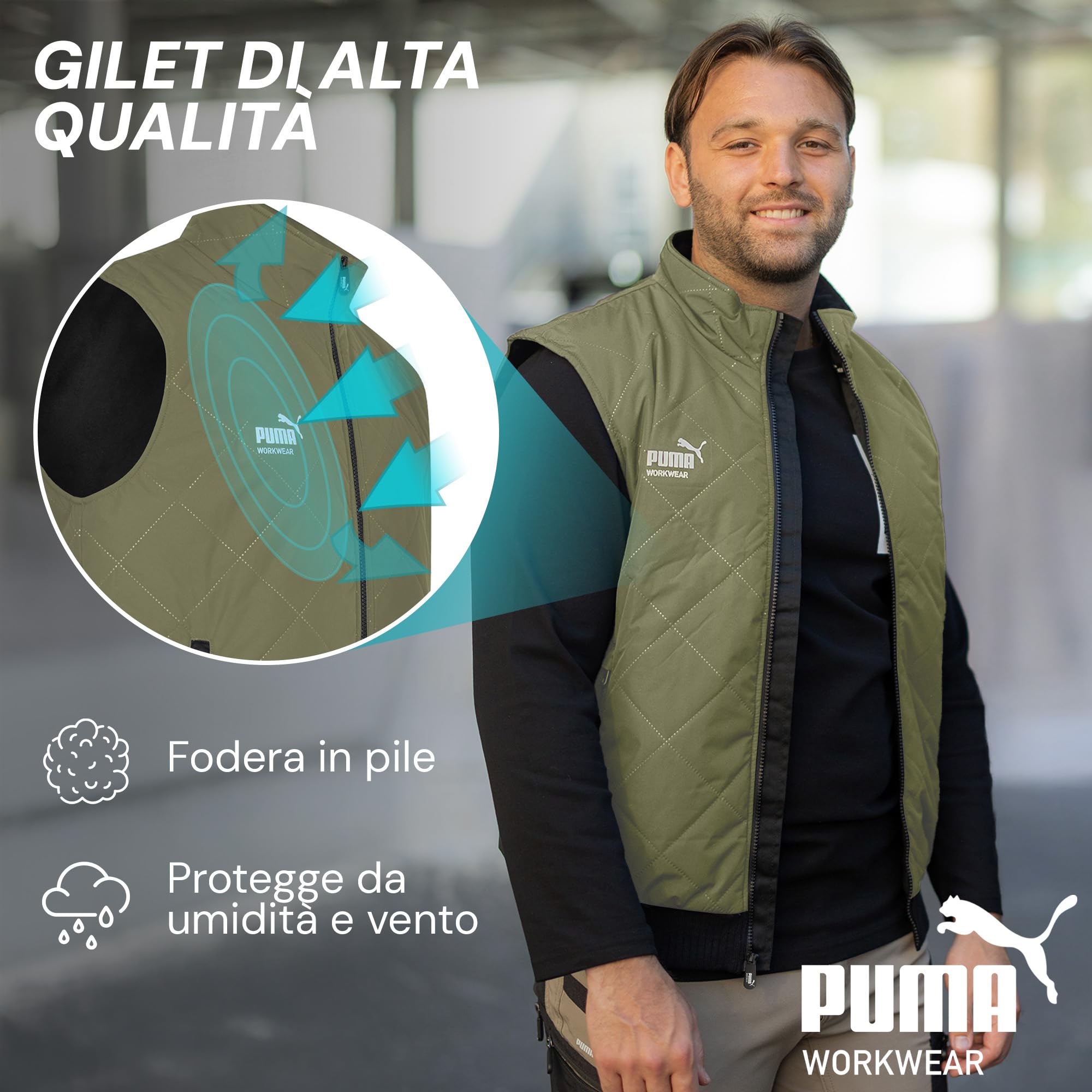 PUMA Workwear - Gilet invernale da uomo, con calda imbottitura, impermeabile e antivento, con tasche e fodera in pile, tasca interna, materiale esterno robusto per lavoro e tempo libero