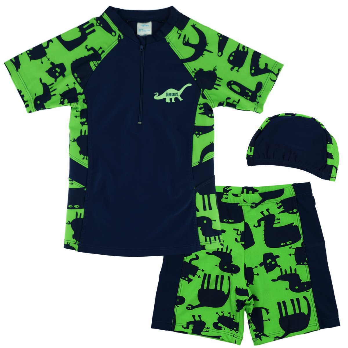 Boys Two Piece Rash Guard Swimsuits Kids Short Sleeve Sunsuit Swimwear Sets 3T