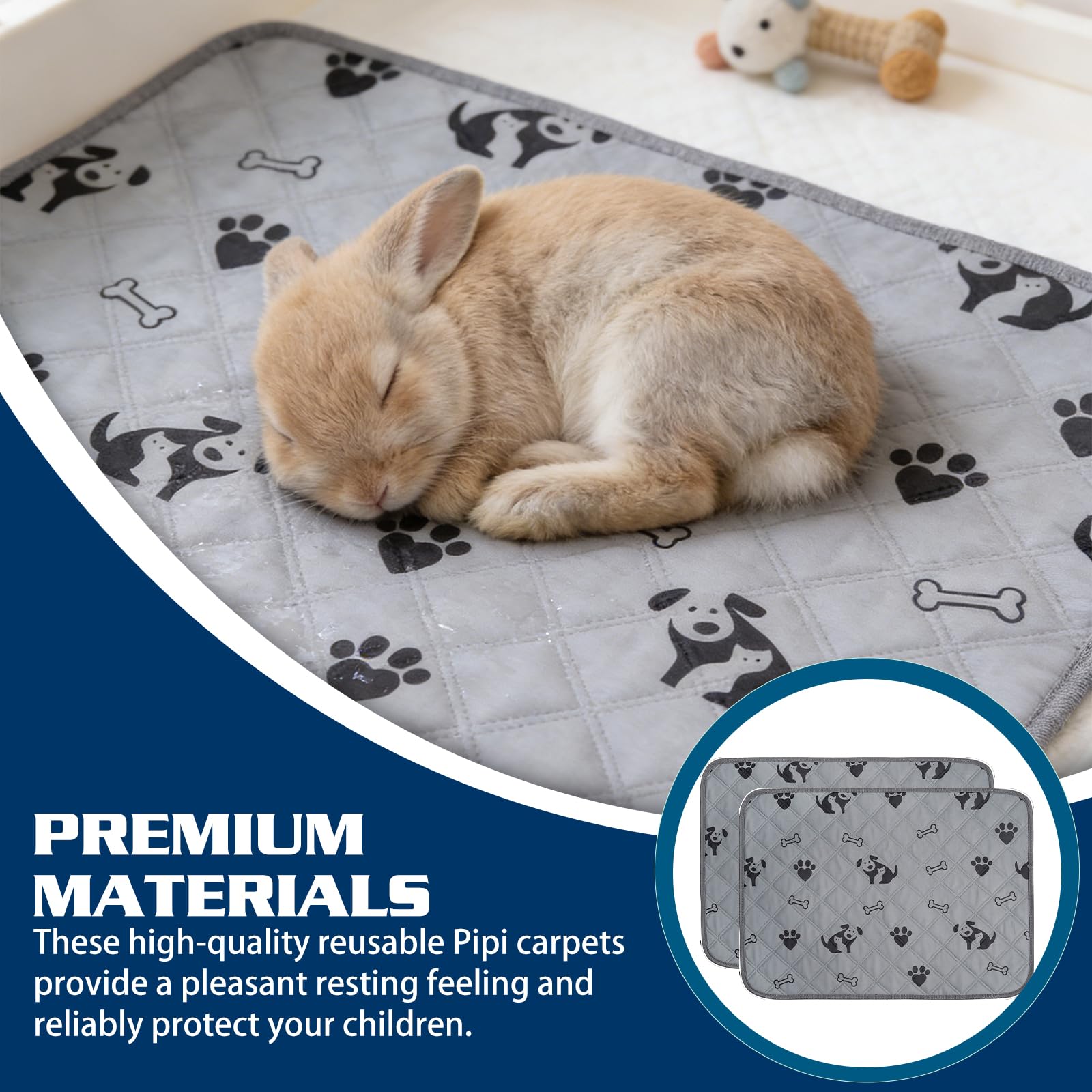 Lot de 2 tapis lavables PIPI pour lapin de 120 x 60 cm : tapis réutilisables PIPI avec antidérapant pour cage, voiture et canapé, tapis lavable pour petits animaux pour hamsters, lapins