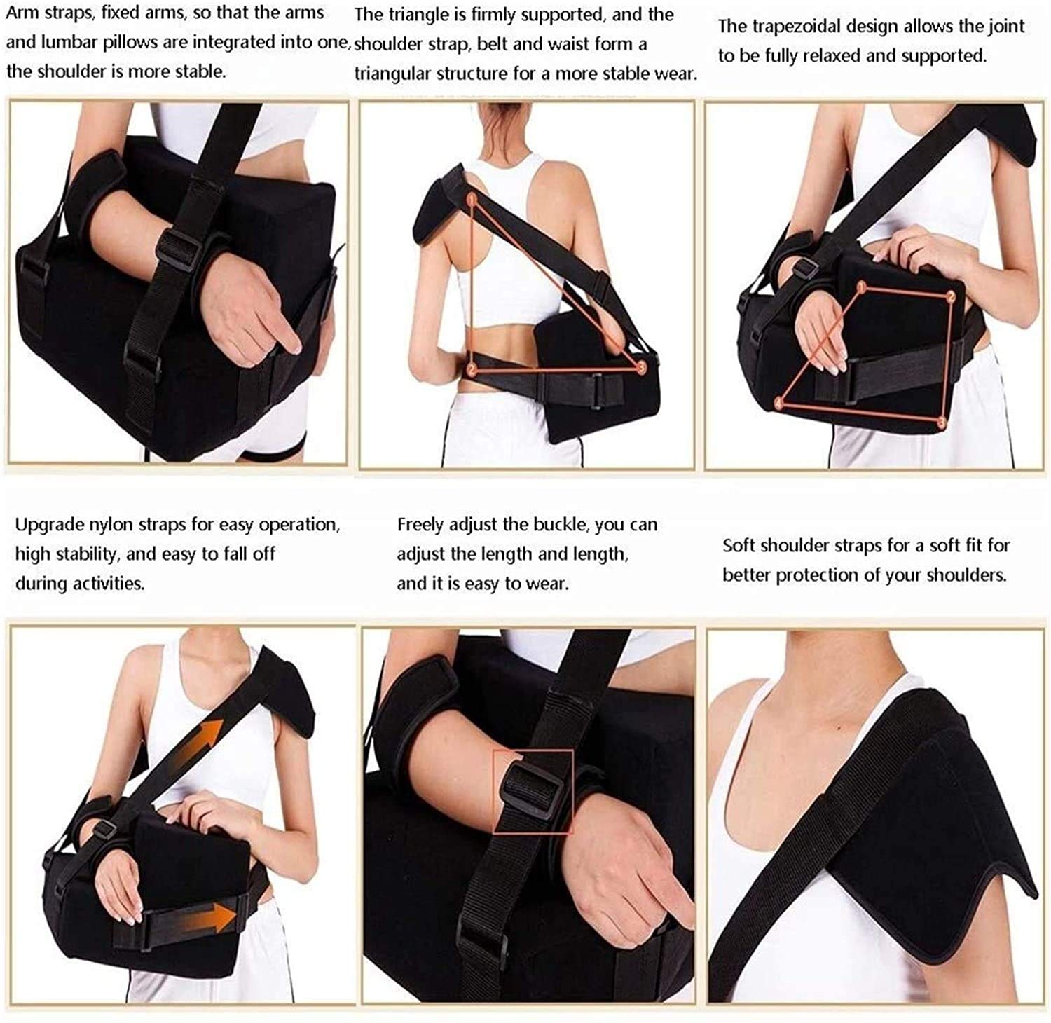 Inmovilizador de Abrazadera de Brazo Ajustable, Cabestrillo de abducción de Hombro con Alivio del Dolor de Almohada Ideal para Reparaciones de Manguito rotador, dislocaciones de separacione
