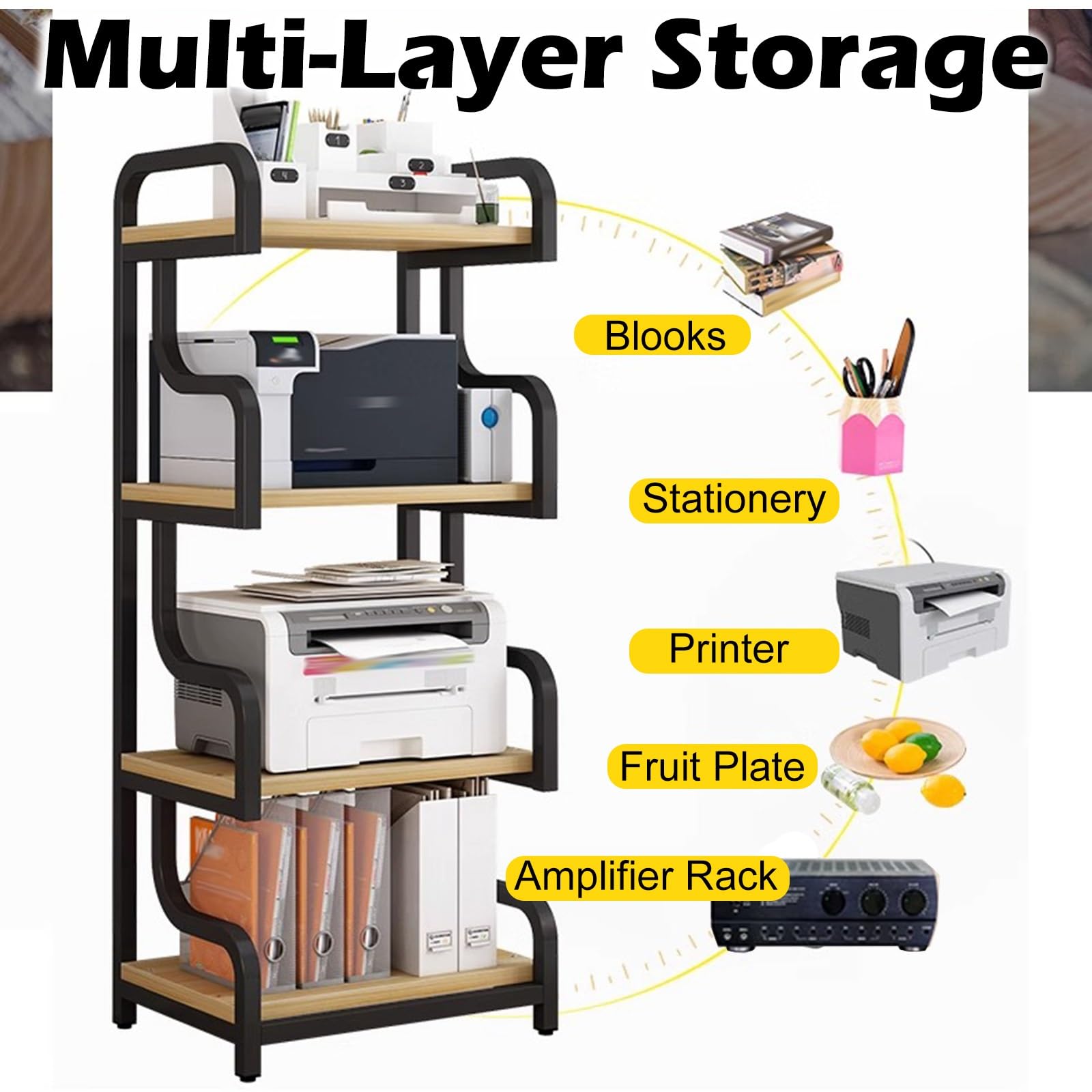 Meuble Chaine HiFi Support pour Tourne-Disque À 3 Niveaux en Bois, Support Moderne pour Amplificateur Stéréo Et Équipement Audio pour Restaurant, Chambre, Meuble Multimédia(Black-D)