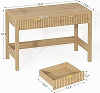 Vista 2 de Escritorio estriado para computadora con 2 cajones, escritorio pequeño de computadora de 39 pulgadas con almacenamiento, escritorio de estudio