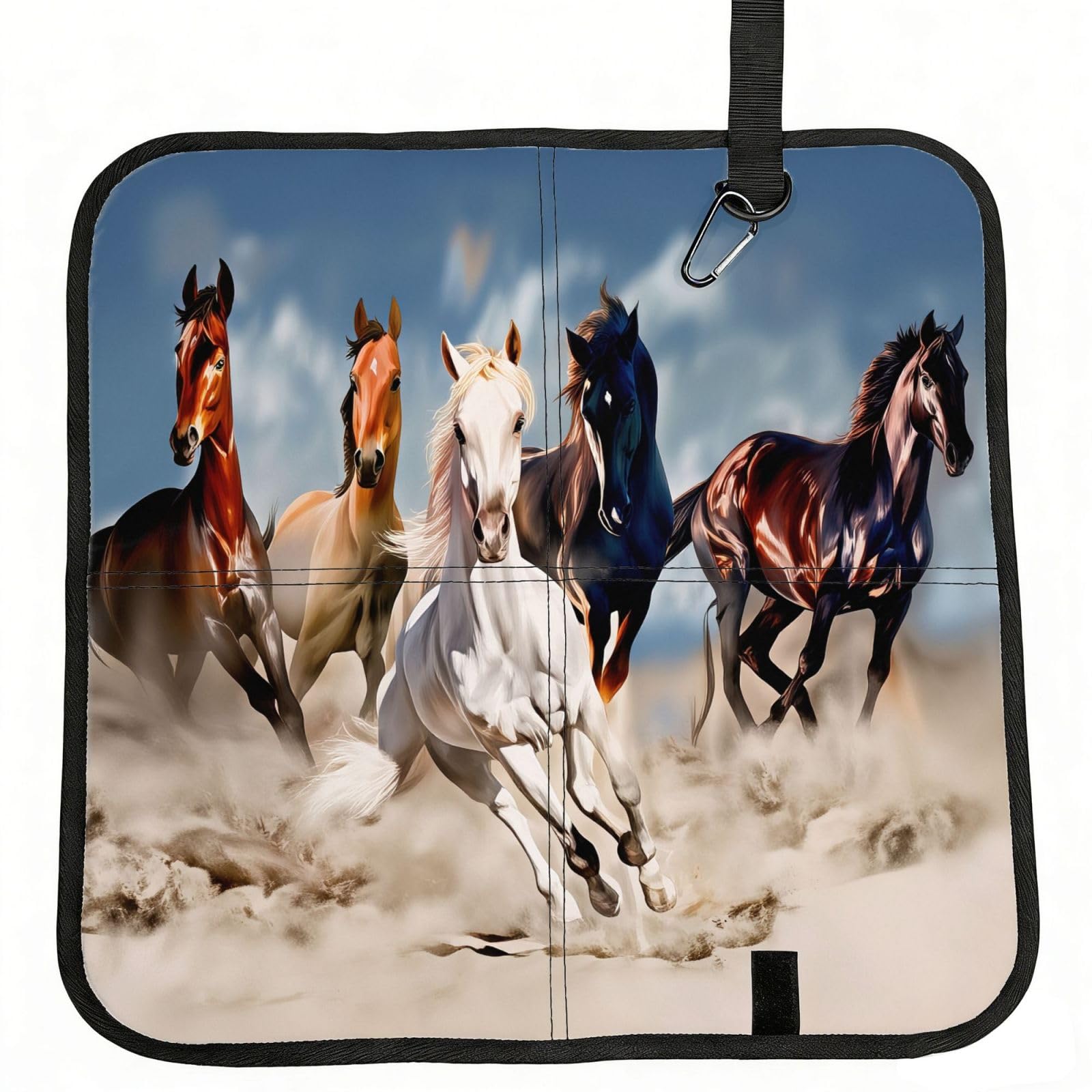 SDEGTHO Running Horse Print Padded Seat Pad Folding Cushion Waterproof Bench Mat Portable Outdoor Rest Mat 15.8"