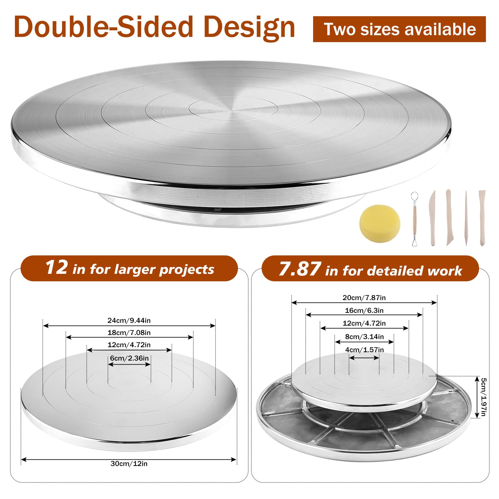 HighFree 30,5 cm großes doppelseitiges Keramik-Drehteller, Aluminiumlegierung, leise, rotierende Bandscheibe für Keramik-Ton, Kuchendekoration, Farbspritzen, Bastelprojekte