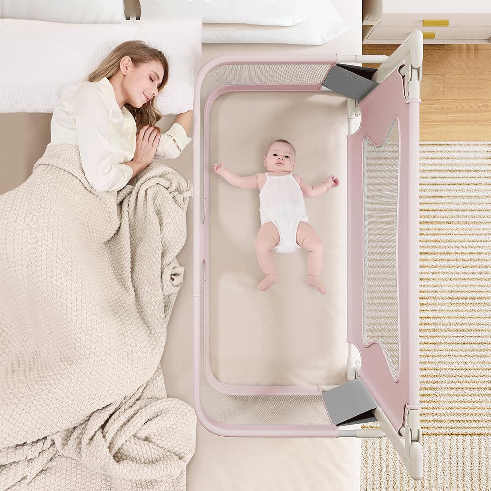 Kedia 1 reja para cuna, valla plegable, riel de cama, barrera de protección para cama infantil para niños, cuna, protección contra caídas (rosa-120 x 50 x 105 cm)