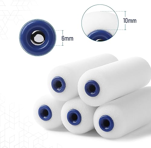 Miniatura 4 de Bates - Juego de rodillos de pintura de espuma de 4 pulgadas, 8 piezas, kit de rodillos de pintura pequeños, 1 bandeja de pintura de plástico negro,