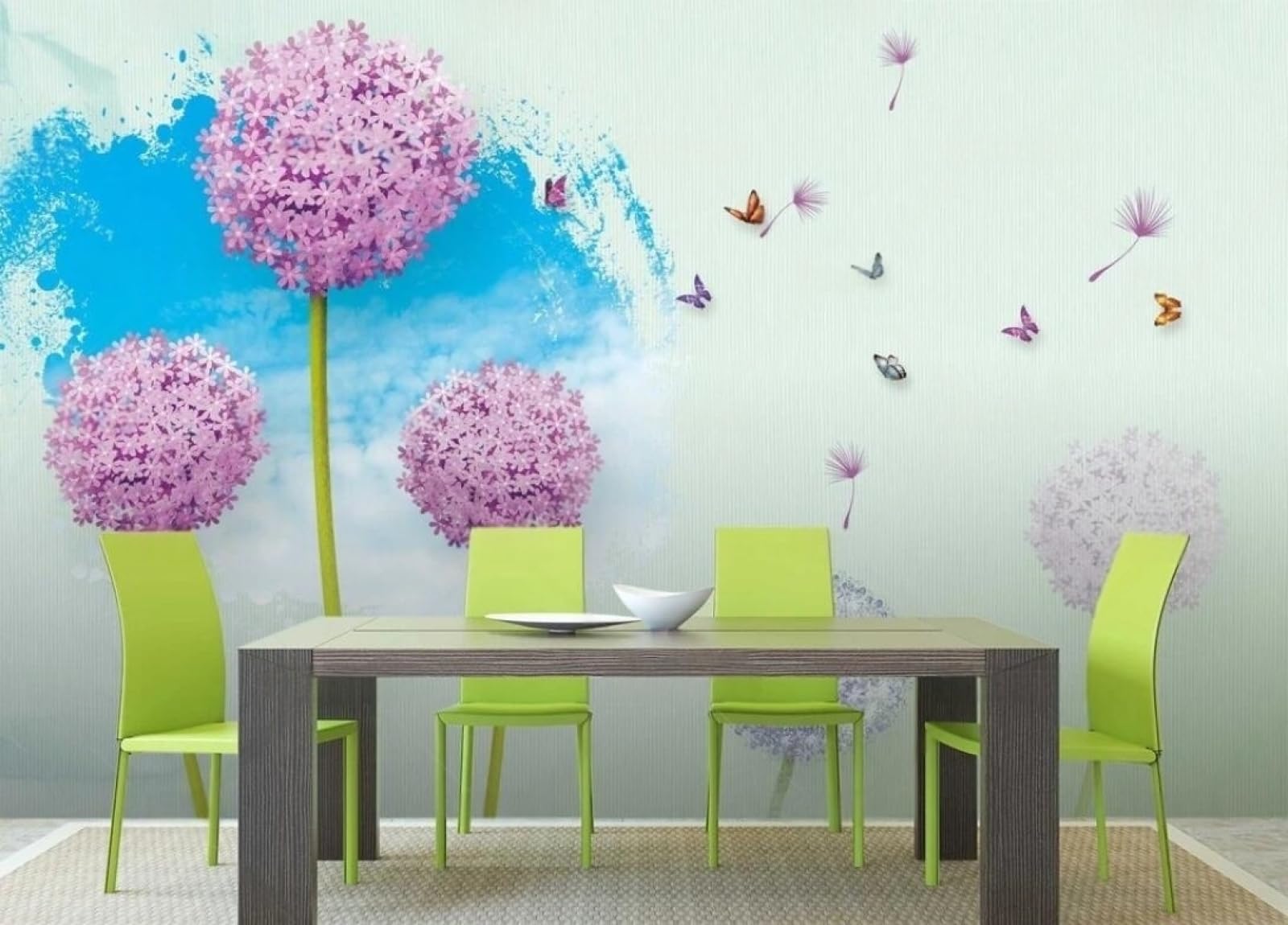 Papier peint panoramique 3d fleurs pissenlit violettes tapisserie murale
