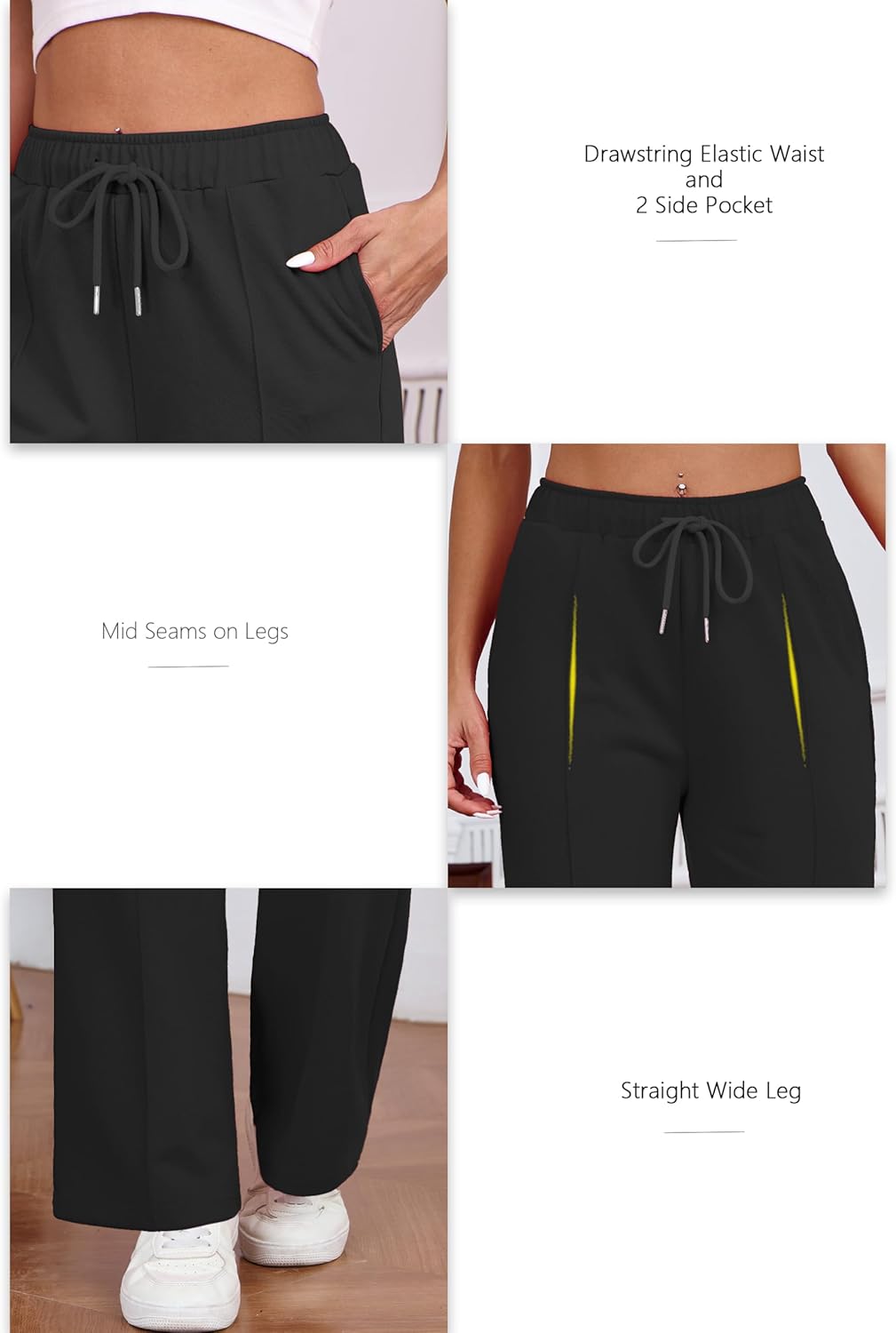 Womens Sweatpants Wide Leg High Waisted Trendy Straight Leg Sweat Pants Joggers for Lounge, Travel, Casual, S-XL
